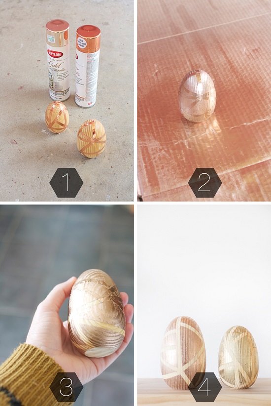 Copper And Gold Geometric Wooden Eggs 3