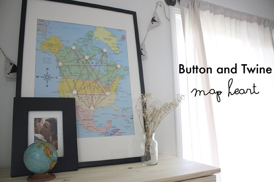 Button and Twine Map Heart