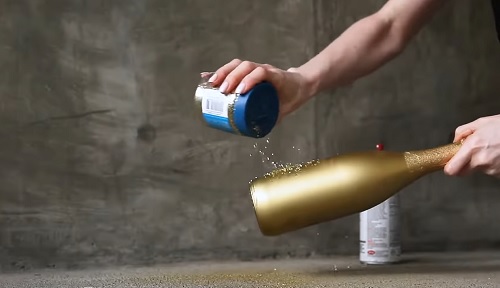 DIY Gold Glitter Champagne Bottle 6