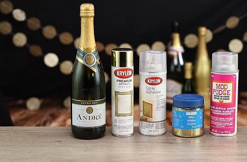 DIY Gold Glitter Champagne Bottle 2