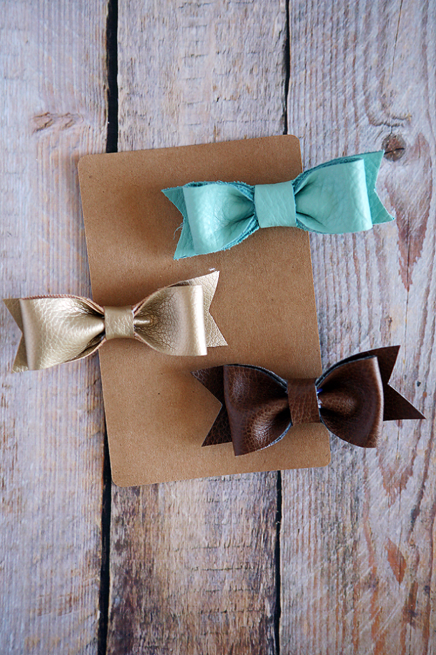 Creative Leather Crafts - DIY Leather Hair Bows - Best DIY Projects Made With Leather - Easy Handmade Do It Yourself Gifts and Fashion - Cool Crafts and DYI Leather Projects With Step by Step Tutorials http://diyjoy.com/diy-leather-crafts