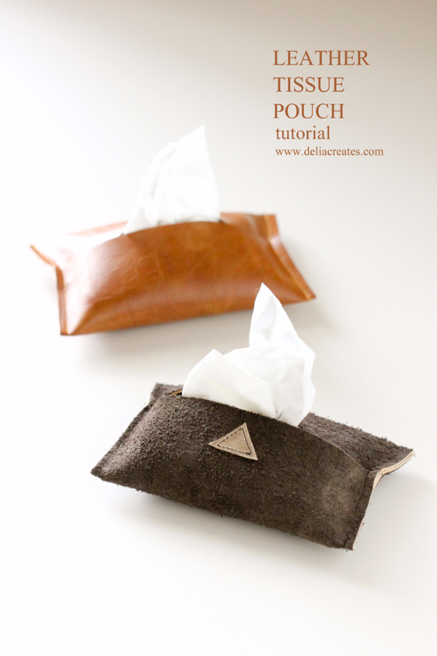 Creative Leather Crafts - DIY Leather Tissue Pouch - Best DIY Projects Made With Leather - Easy Handmade Do It Yourself Gifts and Fashion - Cool Crafts and DYI Leather Projects With Step by Step Tutorials http://diyjoy.com/diy-leather-crafts