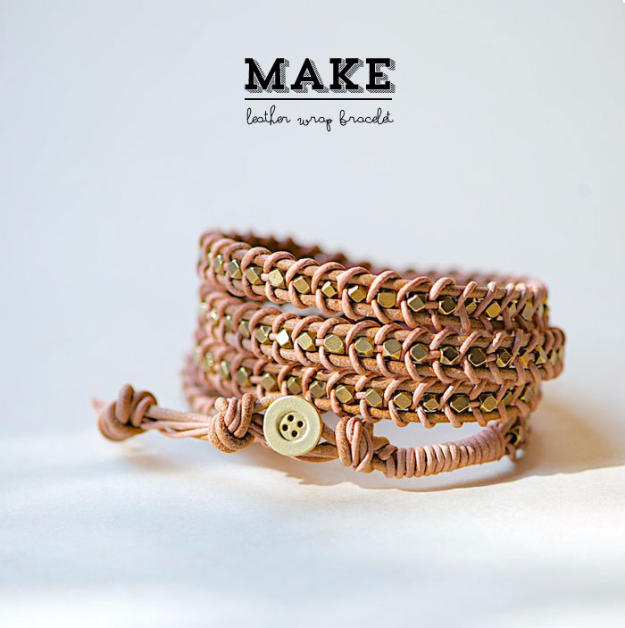 Creative Leather Crafts - DIY Leather Wrap Bracelet - Best DIY Projects Made With Leather - Easy Handmade Do It Yourself Gifts and Fashion - Cool Crafts and DYI Leather Projects With Step by Step Tutorials http://diyjoy.com/diy-leather-crafts