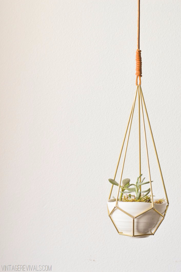 Creative Leather Crafts - DIY Leather and Brass Teardrop Hanging Planter - Best DIY Projects Made With Leather - Easy Handmade Do It Yourself Gifts and Fashion - Cool Crafts and DYI Leather Projects With Step by Step Tutorials http://diyjoy.com/diy-leather-crafts