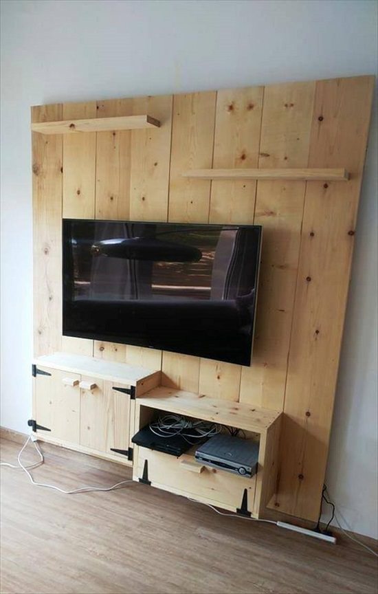 Featured image of post Wood Wall Tv Stand Design / The wall mounted flat screen tv has become a contender for the feature wall of our living room, in this wall and base unit combo is mounted against a wood panel backdrop, which visually holds the designer: