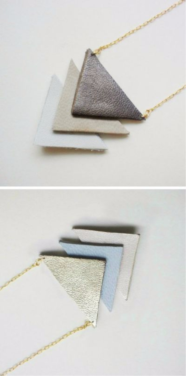 Creative Leather Crafts - Leather Geometric Necklace - Best DIY Projects Made With Leather - Easy Handmade Do It Yourself Gifts and Fashion - Cool Crafts and DYI Leather Projects With Step by Step Tutorials http://diyjoy.com/diy-leather-crafts