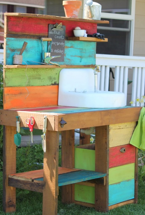 Distressed Rainbow Potting Table Project