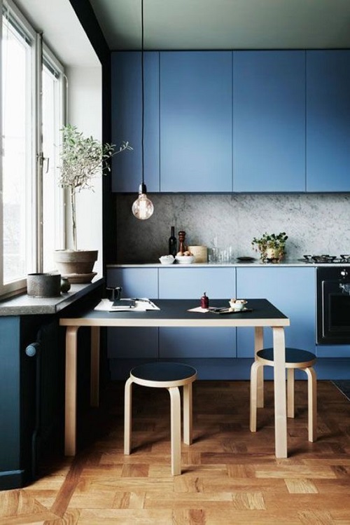 Muted Blue Kitchen Cabinets