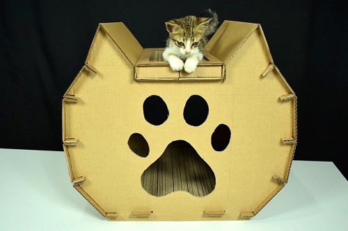Amazing Cardboard Feline House With Scratcher