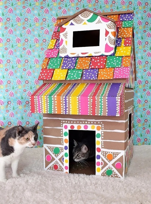 Homemade Cardboard Cat House Ideas 7