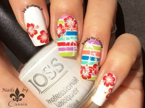 Colourful Tropical Stripe Stamping Nail Art