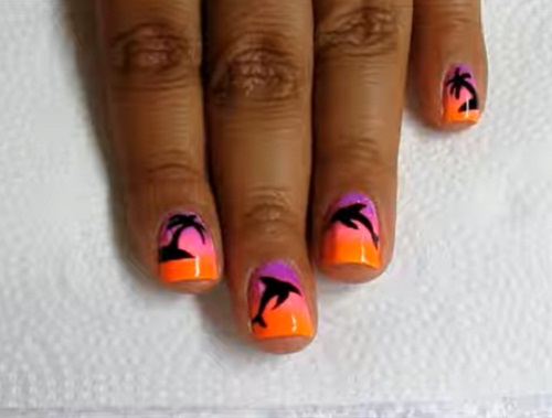 Dolphin and Palm Tree Nail Art