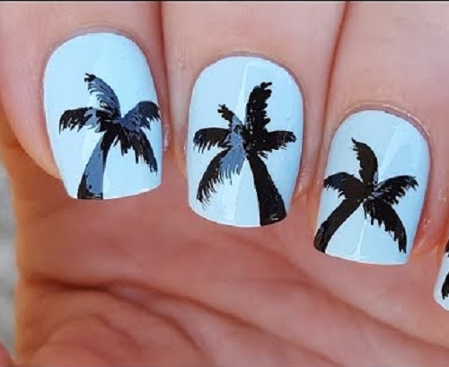 Easy Light Blue Palm Tree Nail Art