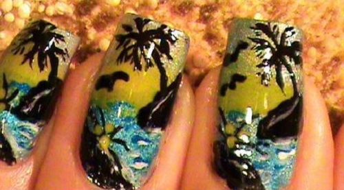 Tropical Beach Miniature Island Nail Art Design