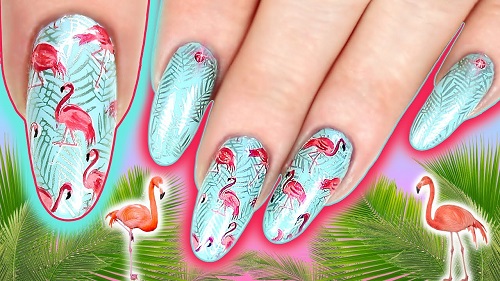 Tropical Stamping Flamingo Nail Art