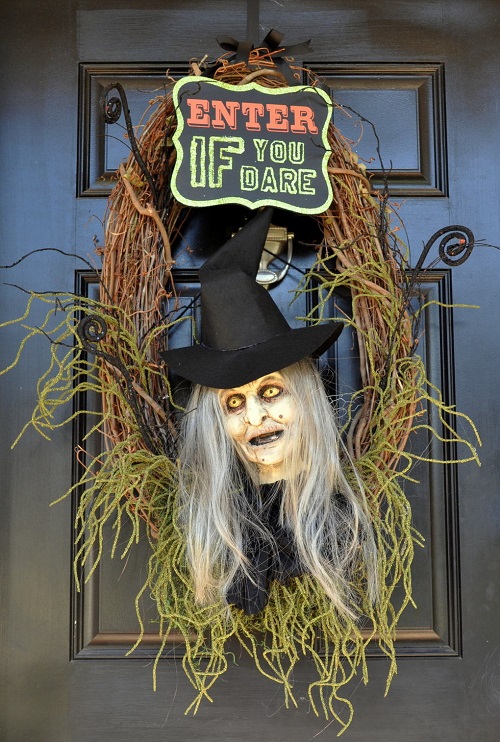 Wicked Witch Head Halloween Wreath