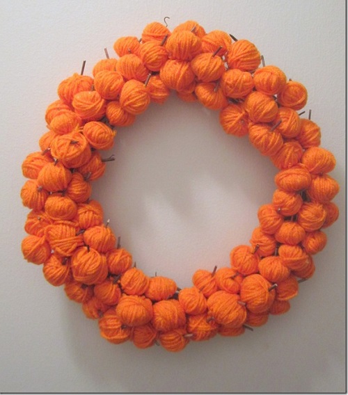 Yarn Ball Pumpkin Wreath