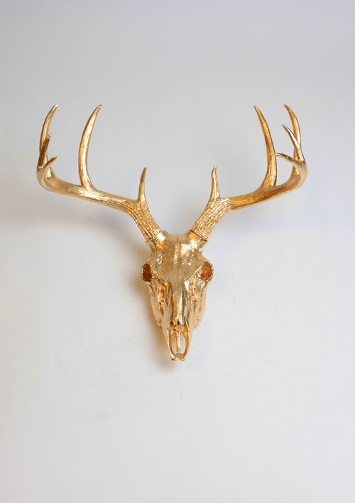 Faux Gold-Painted Deer Skull Mount