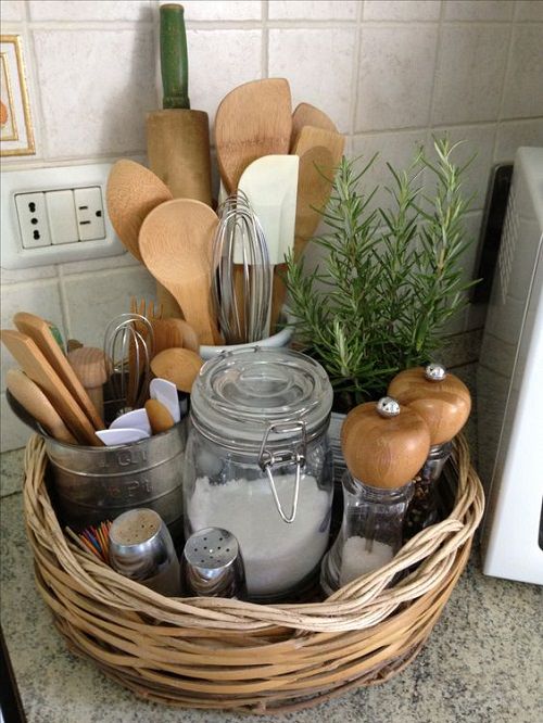 Basket Full of Herbs and Cooking Utensils