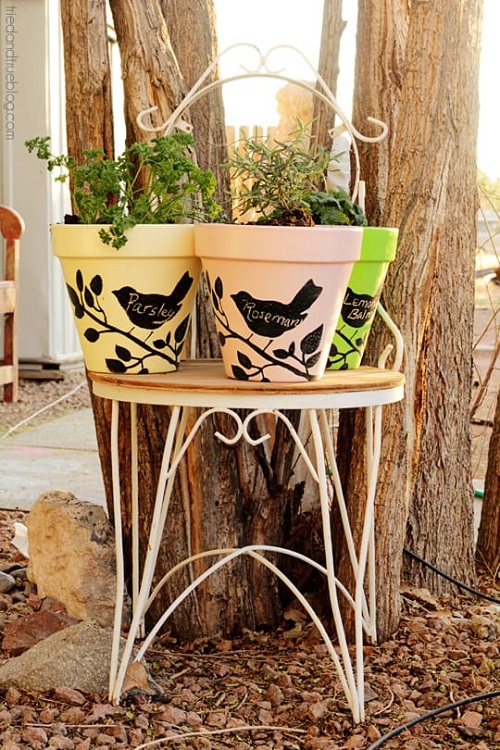 Chalkboard Planters with FolkArt Stencils and Paint