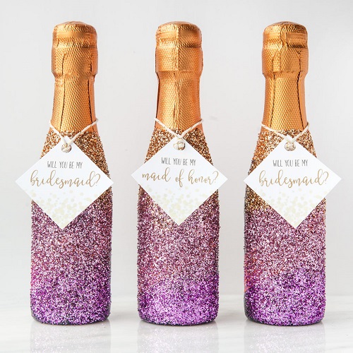 Glitter Champagne Bottle Bridesmaid Proposal