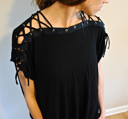 DIY Laced Up Collar Sleeved Top