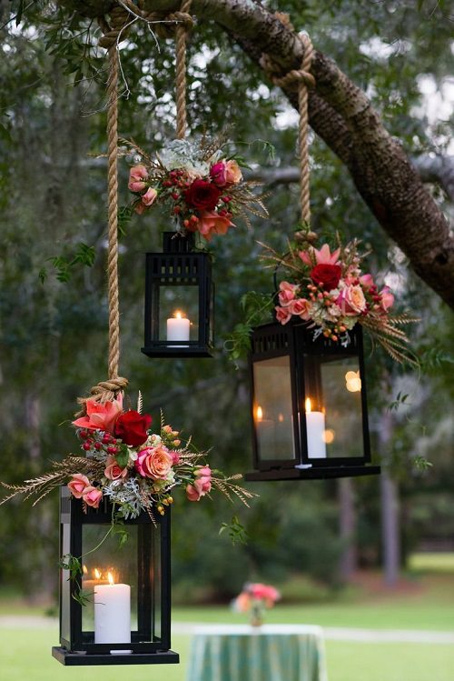 Rose Decorated Hanging Lanterns