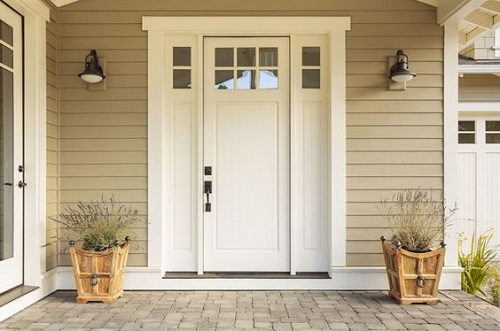 Classic White Front Door for Beige House