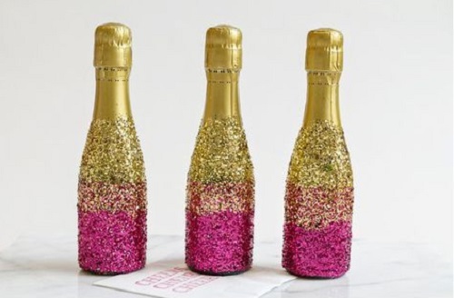 Glittered Mini-Champagne Bottles