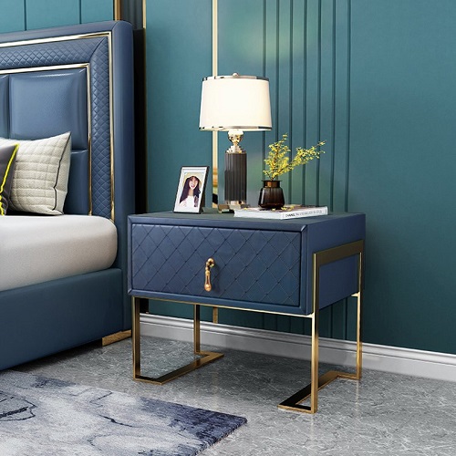 Gorgeous Blue Nightstand with Luxurious Gold Legs