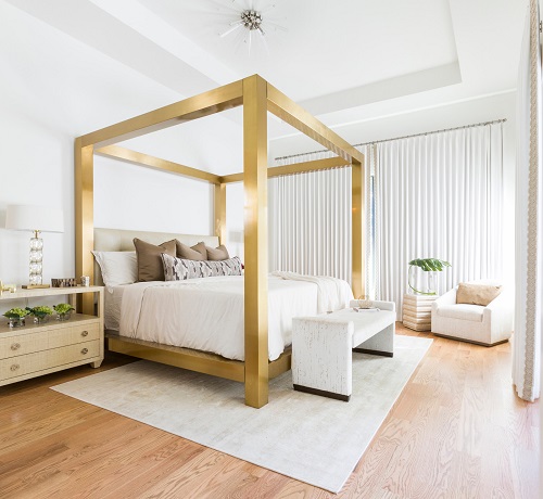 Statement-Making Modern Bedroom with Gold Bed Frame