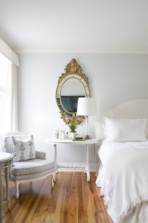 Bedroom with Gold-Colored Antique Mirror