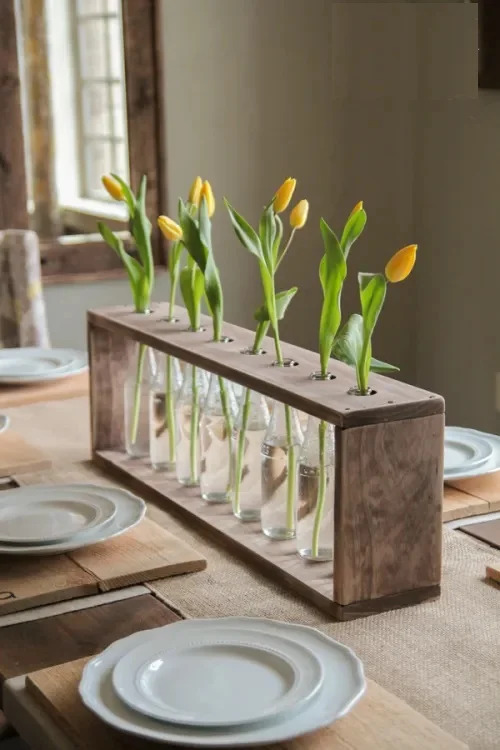 Bottle Vases with Garden Tulips