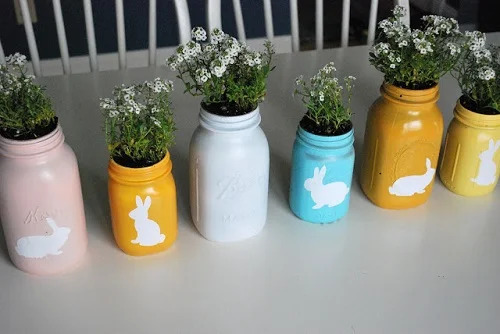 Painted Mason Jars with Baby’s Breath