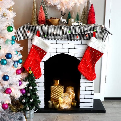 Holiday Themed Cardboard Fireplace