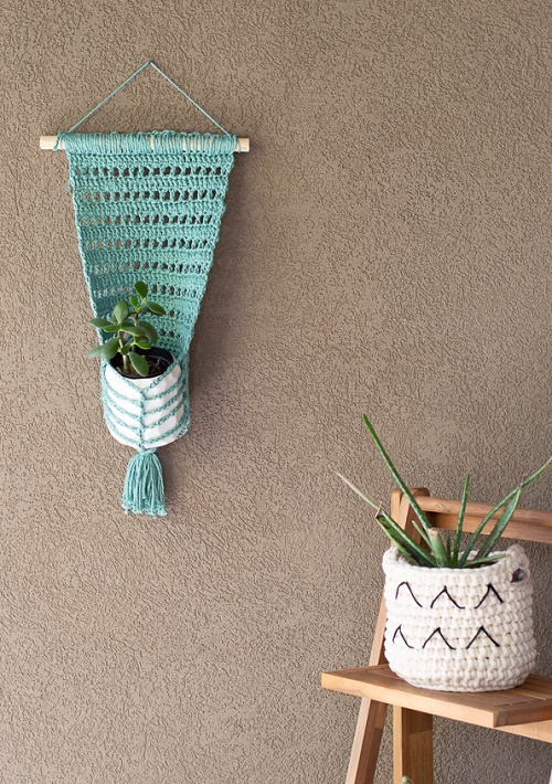 Faux Macrame Crochet Wall Hanging Planter