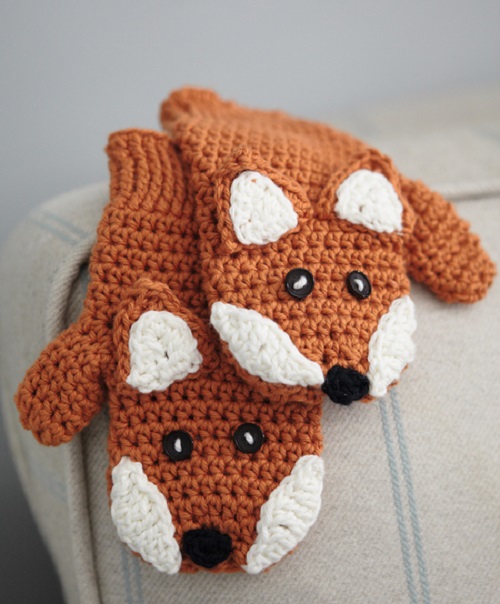 Crocheted Children's Fox Mittens