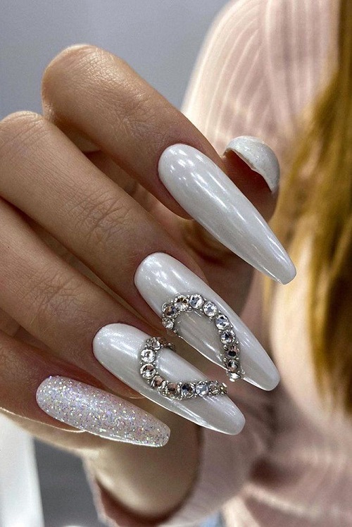Diamond Accented Heart Shaped Nails