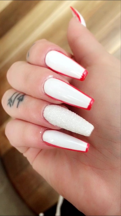 White Acrylic Nails with Red Outline