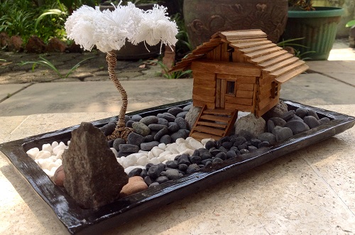 Zen Garden With a Tree and Hut