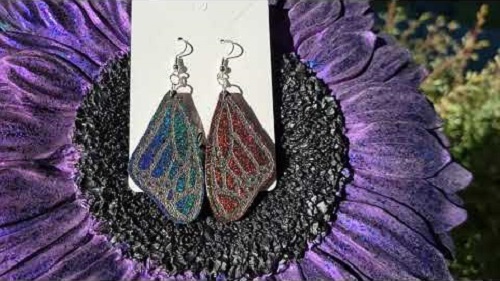 Butter fly Wing Resin Ear rings with Holographic Powder