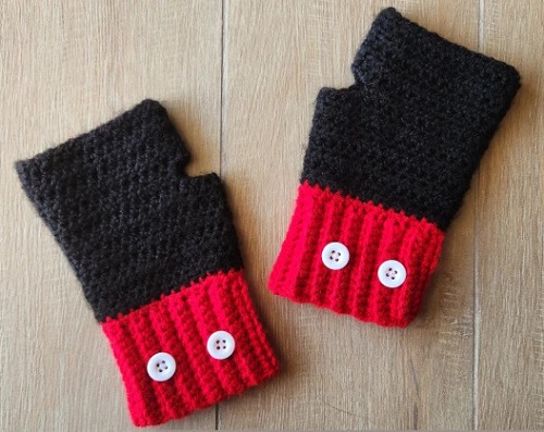 Crochet Mickey Mouse Fingerless Gloves