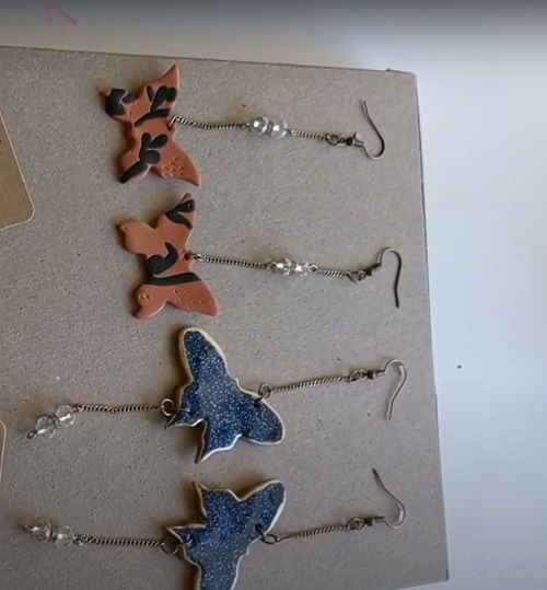 DIY Polymer Clay Dangly Butter fly Ear rings