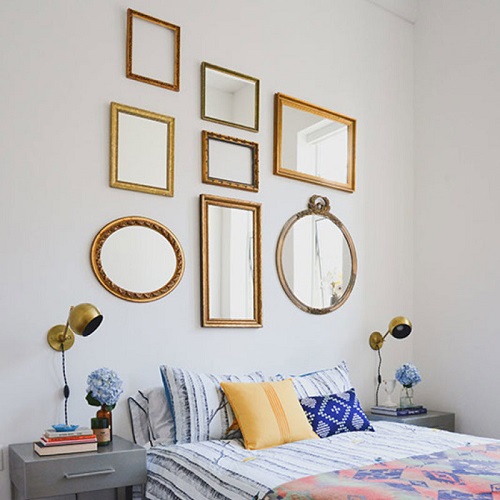 Headboard of Different Shaped Mirrors