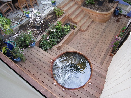 Hot Tub with Wood Decking and Planter Boxes