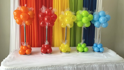 Rainbow Balloon Topiary Centerpieces