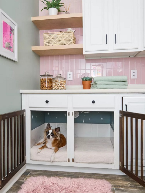 Laundry Room Cabinet Turned into a Stylish Dog Kennel