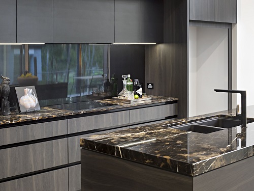 Black Marble Countertops with Gold Flecks