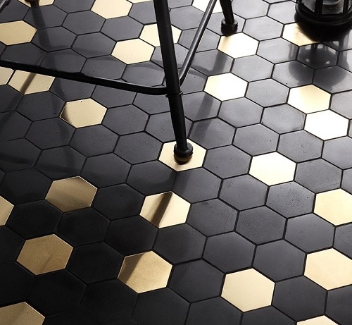 Black and Gold Geometric Floor Tiles