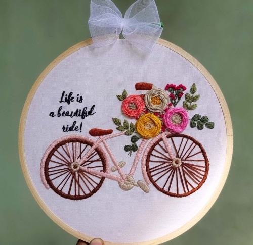 Easy Bicycle Floral Hoop Art